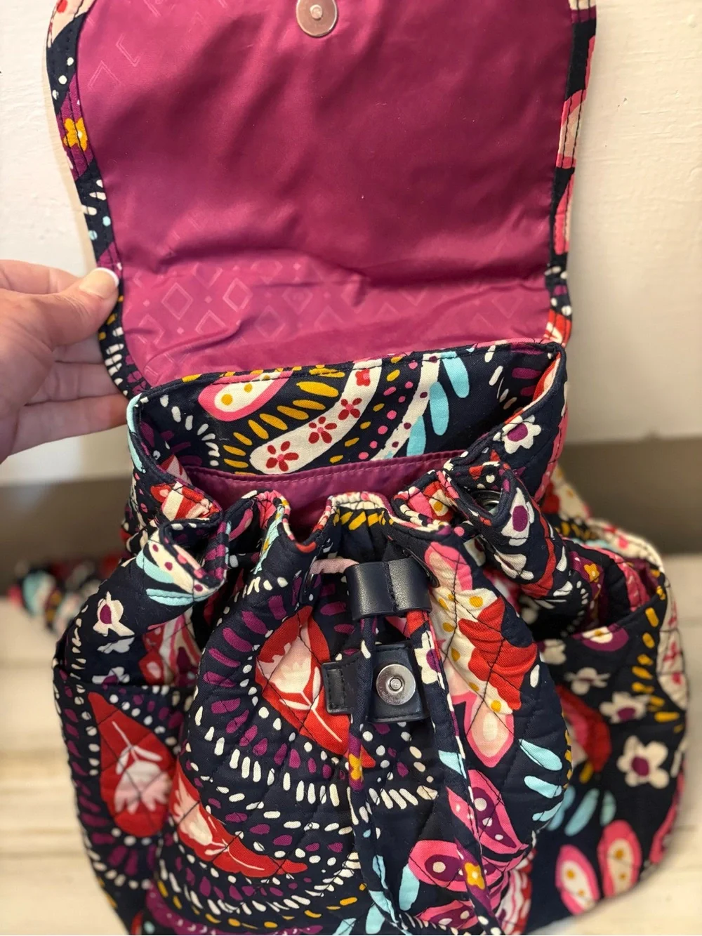 Vera Bradley Quilted Navy Backpack with Multi-Color Paisley Retired Pattern